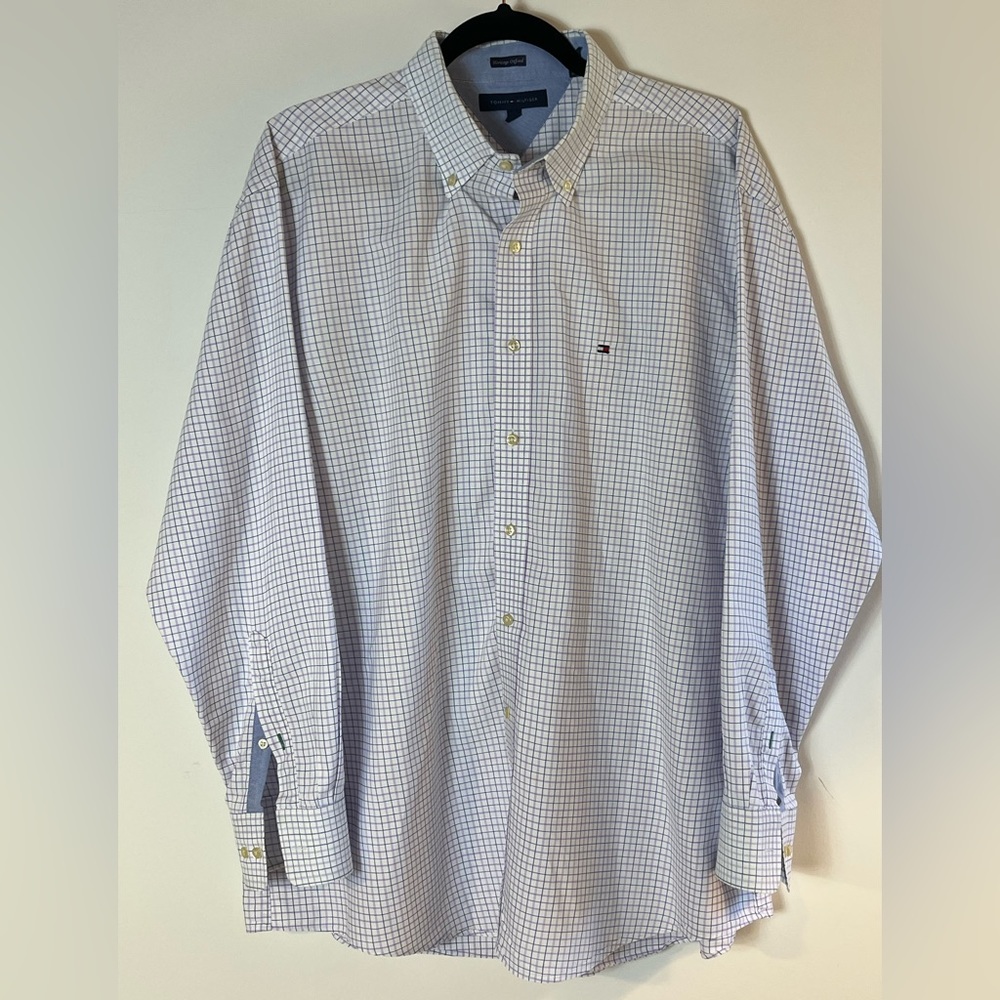 Tommy Hilfiger Men’s Blue Lavender White Long Sleeve Shirt Slim Fit S 17.5 32-33